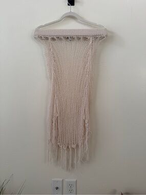 Missguided Blush Pink Asymmetrical Knit Fringe Skirt